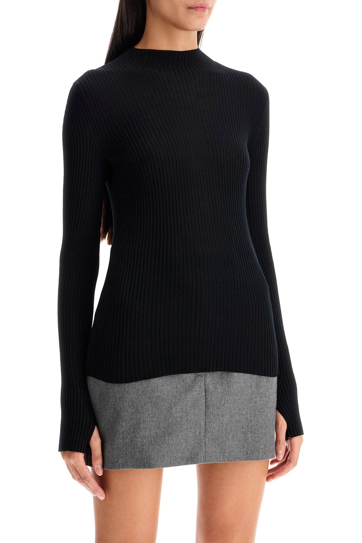 MRZ Ribbed Wool Funnel Neck Top with Thumbholes image 1