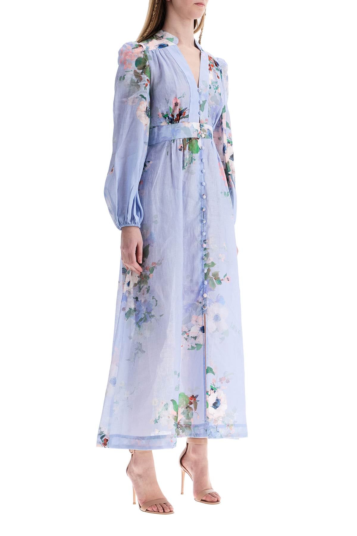 Zimmermann light blue watercolor floral midi dress with deep v neckline image 1