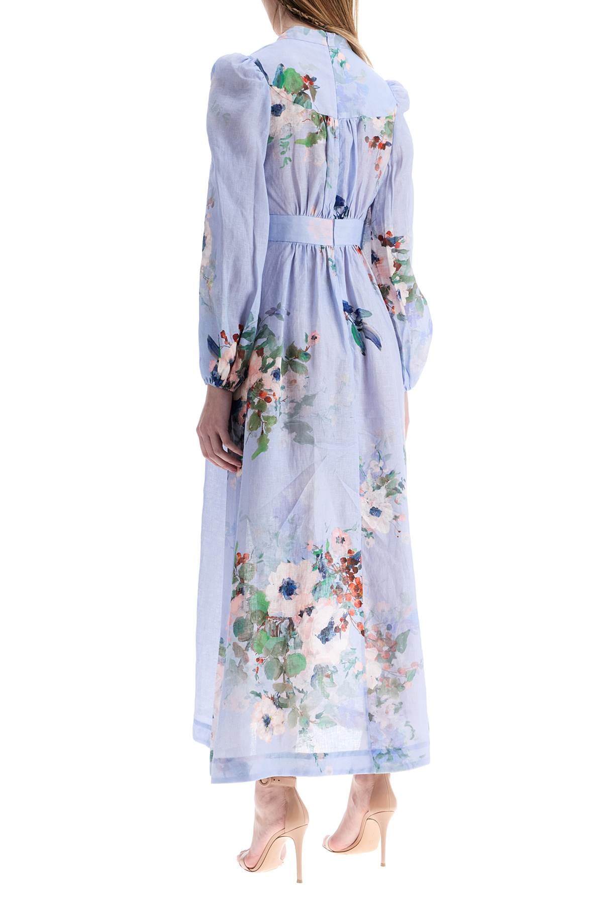 Zimmermann light blue watercolor floral midi dress with deep v neckline image 2