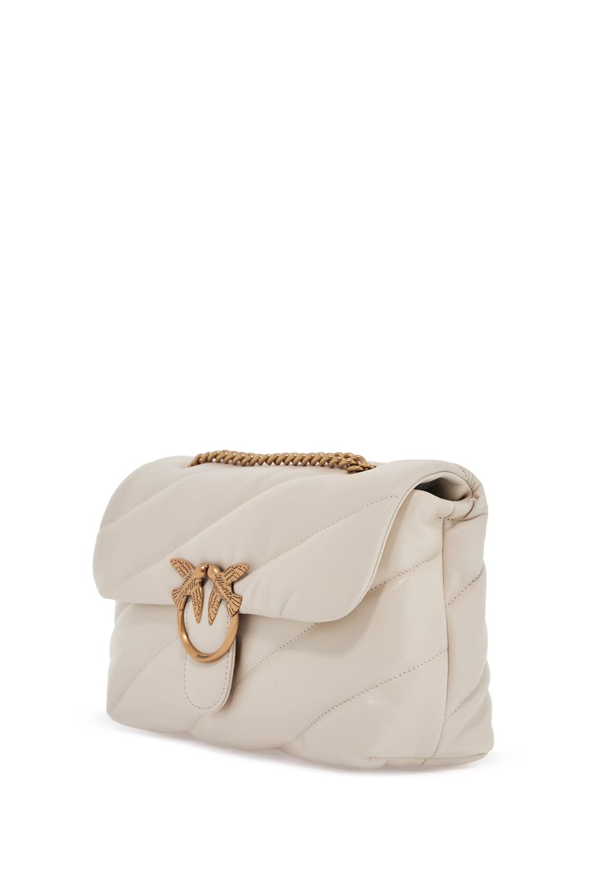 Pinko white silk leather shoulder bag with golden chain image 2