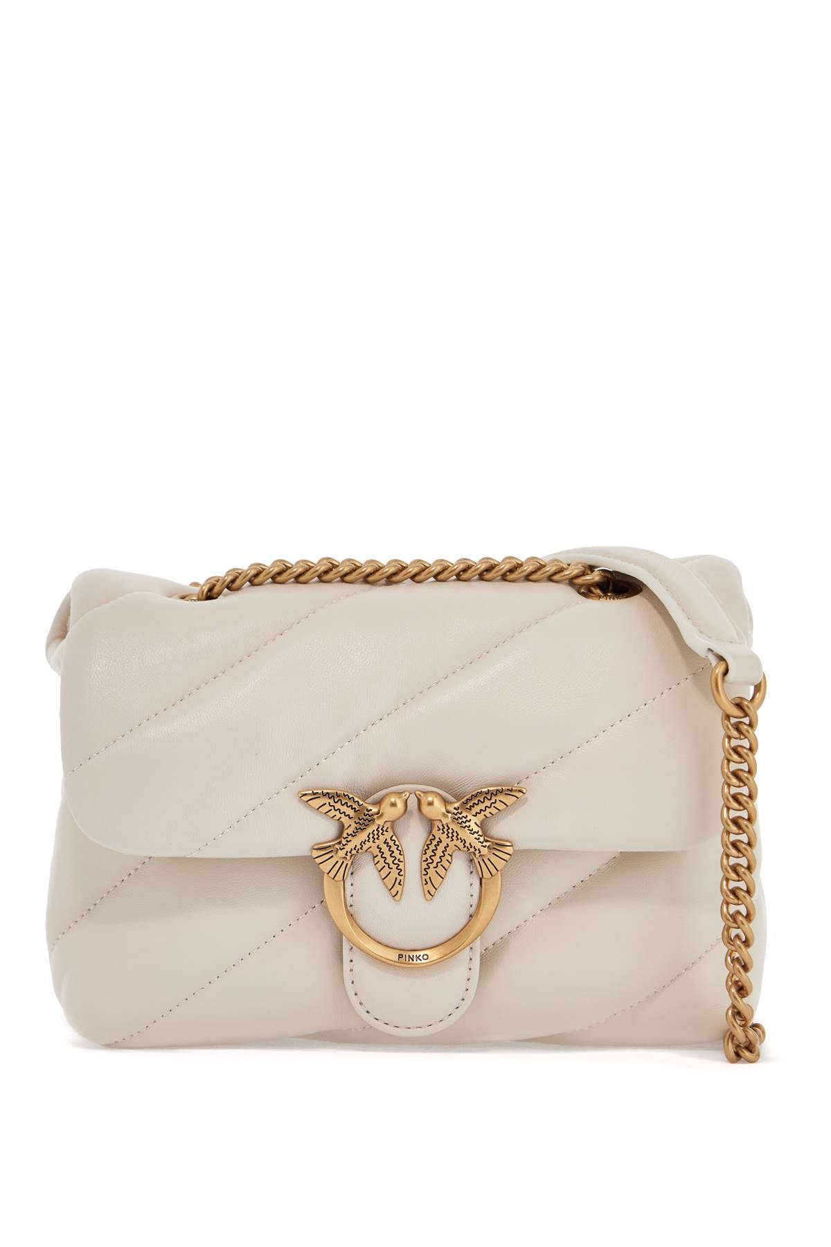 Pinko mini love puff quilted bag white silk chain shoulder image 0