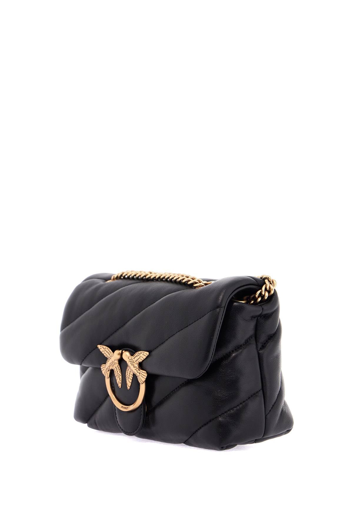 Pinko mini black quilted bag with golden chain love puff image 2