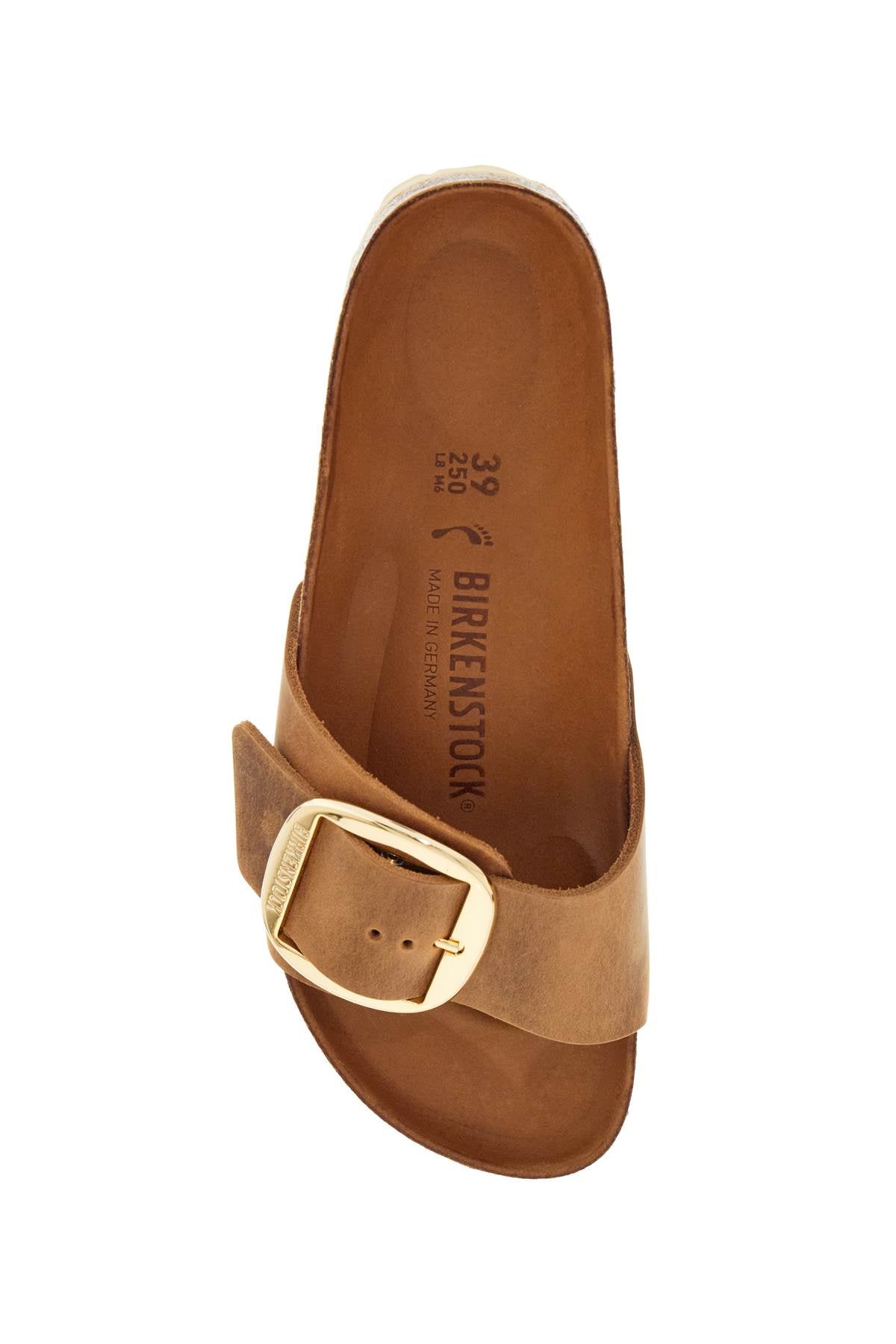 Birkenstock cognac oiled leather slippers with large buckle image 1