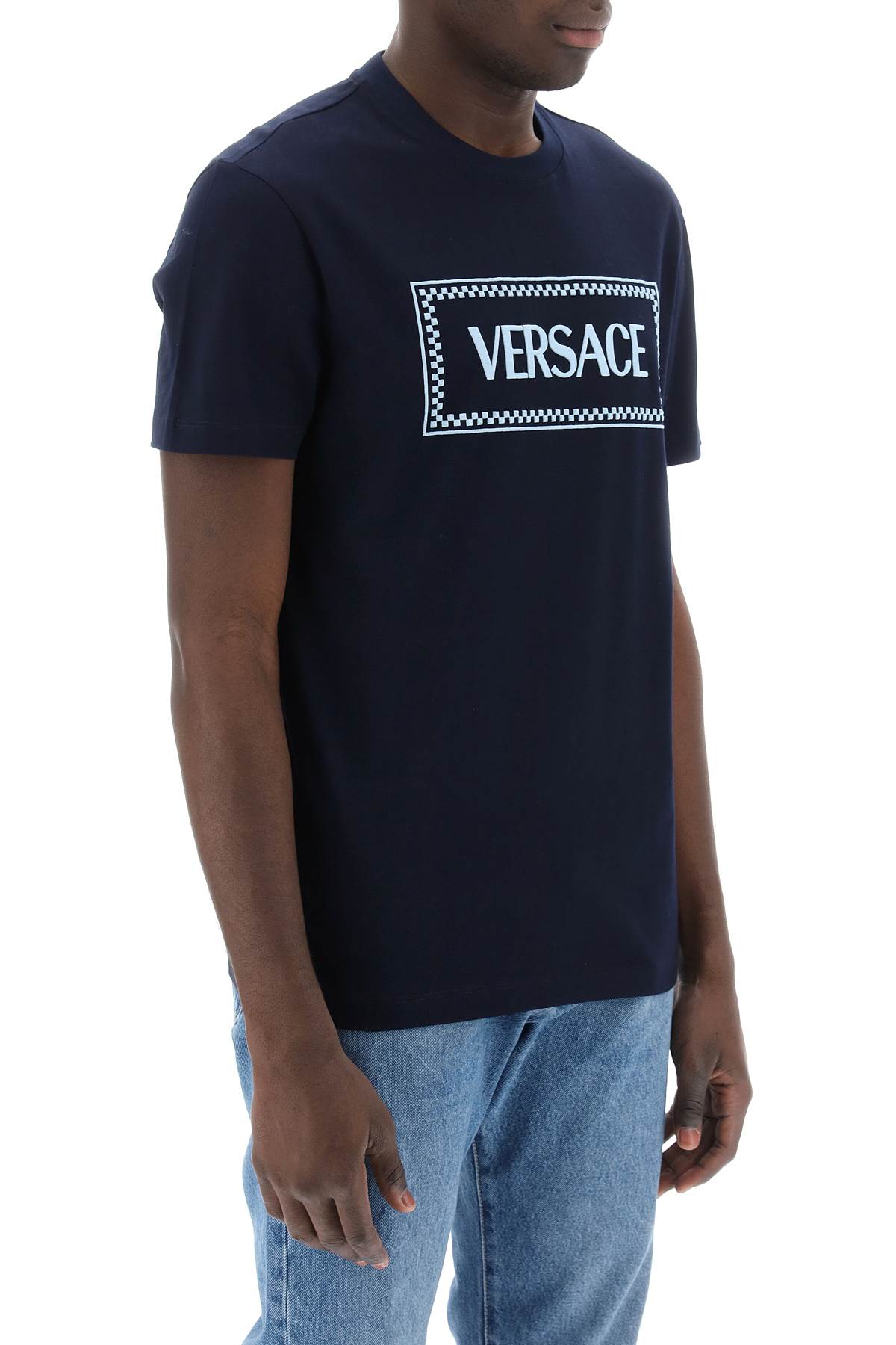 Versace Embroidered Logo Cotton T-Shirt for Men image 1