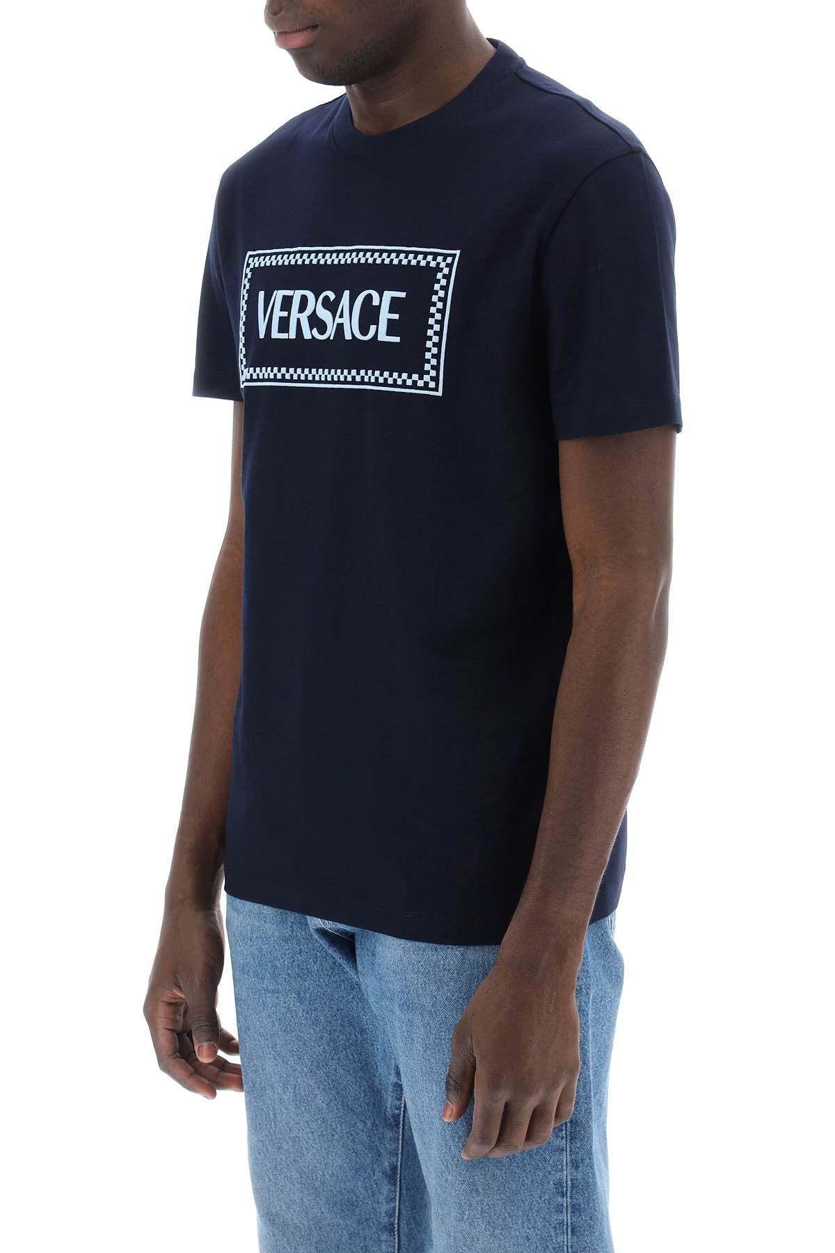 Versace Embroidered Logo Cotton T-Shirt for Men image 3