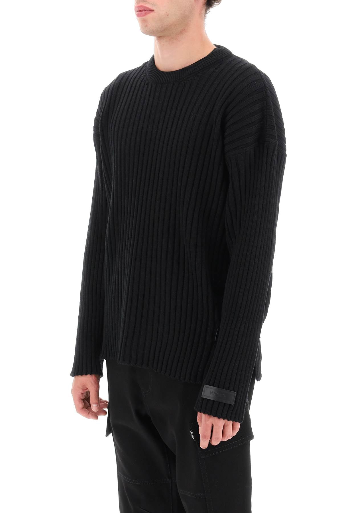 Versace ribbed-knit sweater with leather straps image 3