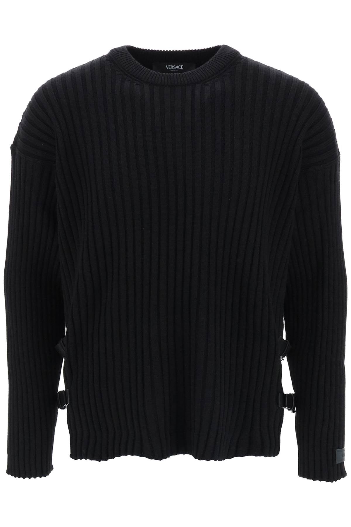 Versace ribbed-knit sweater with leather straps image 0