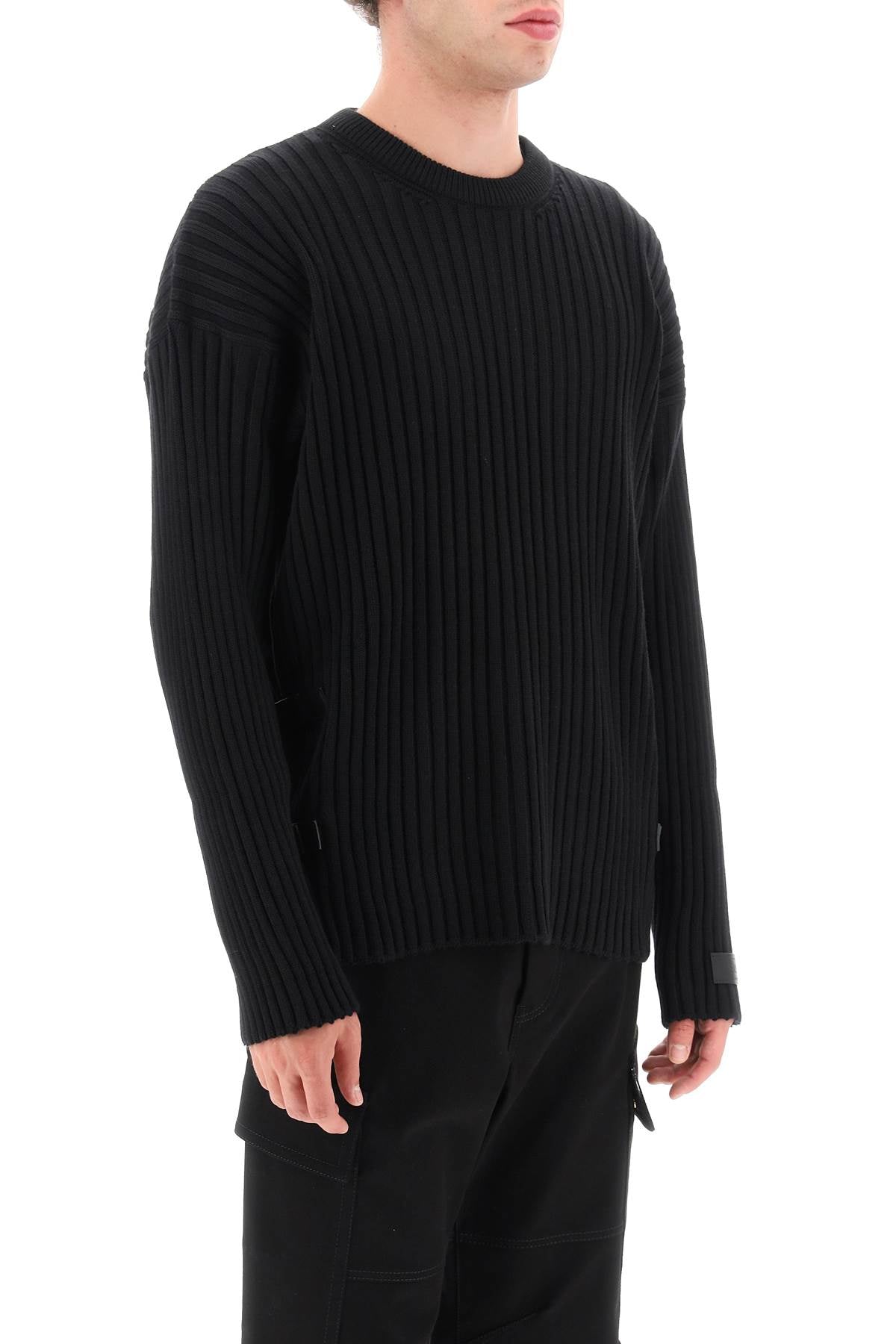 Versace ribbed-knit sweater with leather straps image 1