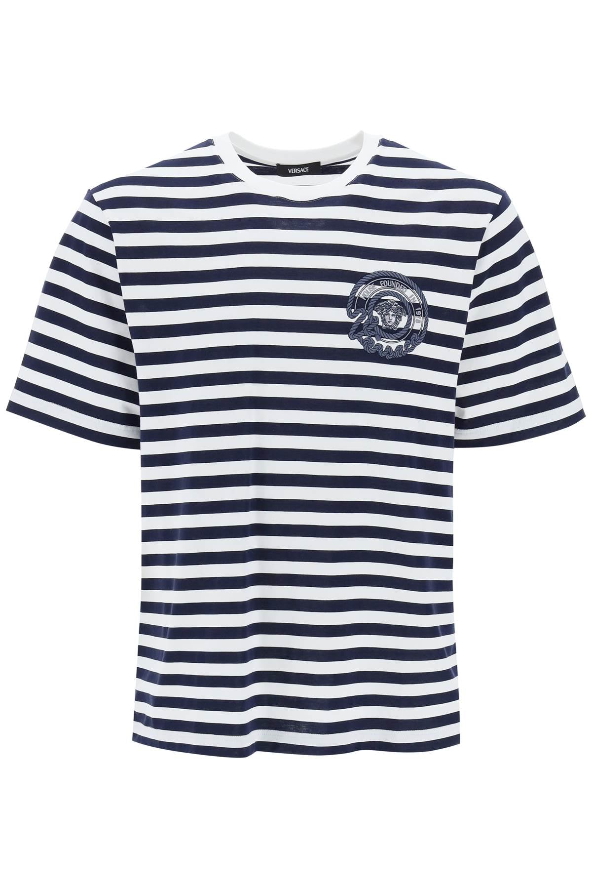 Versace Men's Nautical Stripe Cotton T-Shirt with Medusa Logo image 0