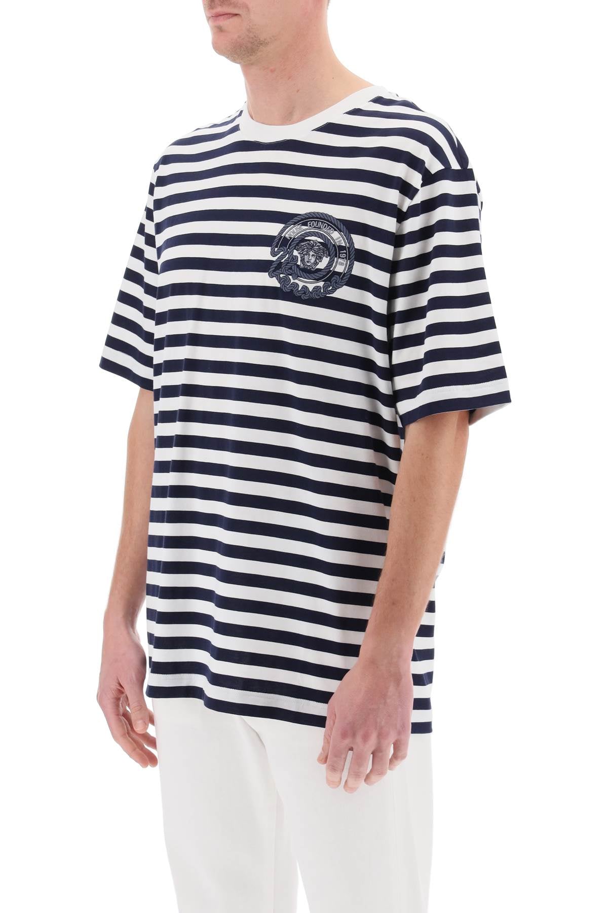 Versace Men's Nautical Stripe Cotton T-Shirt with Medusa Logo image 3