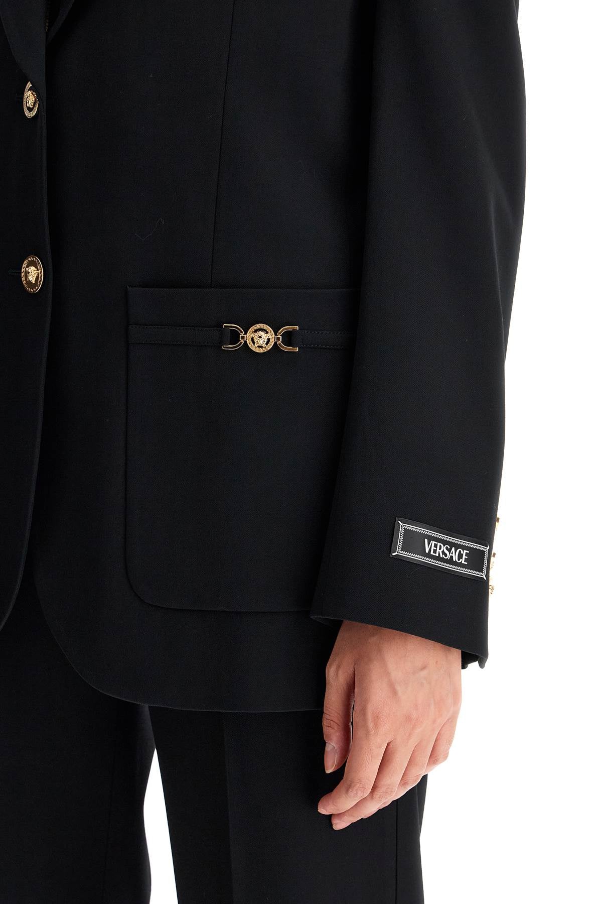 Versace Single-Breasted Stretch Wool Blazer with Medusa Detail image 3