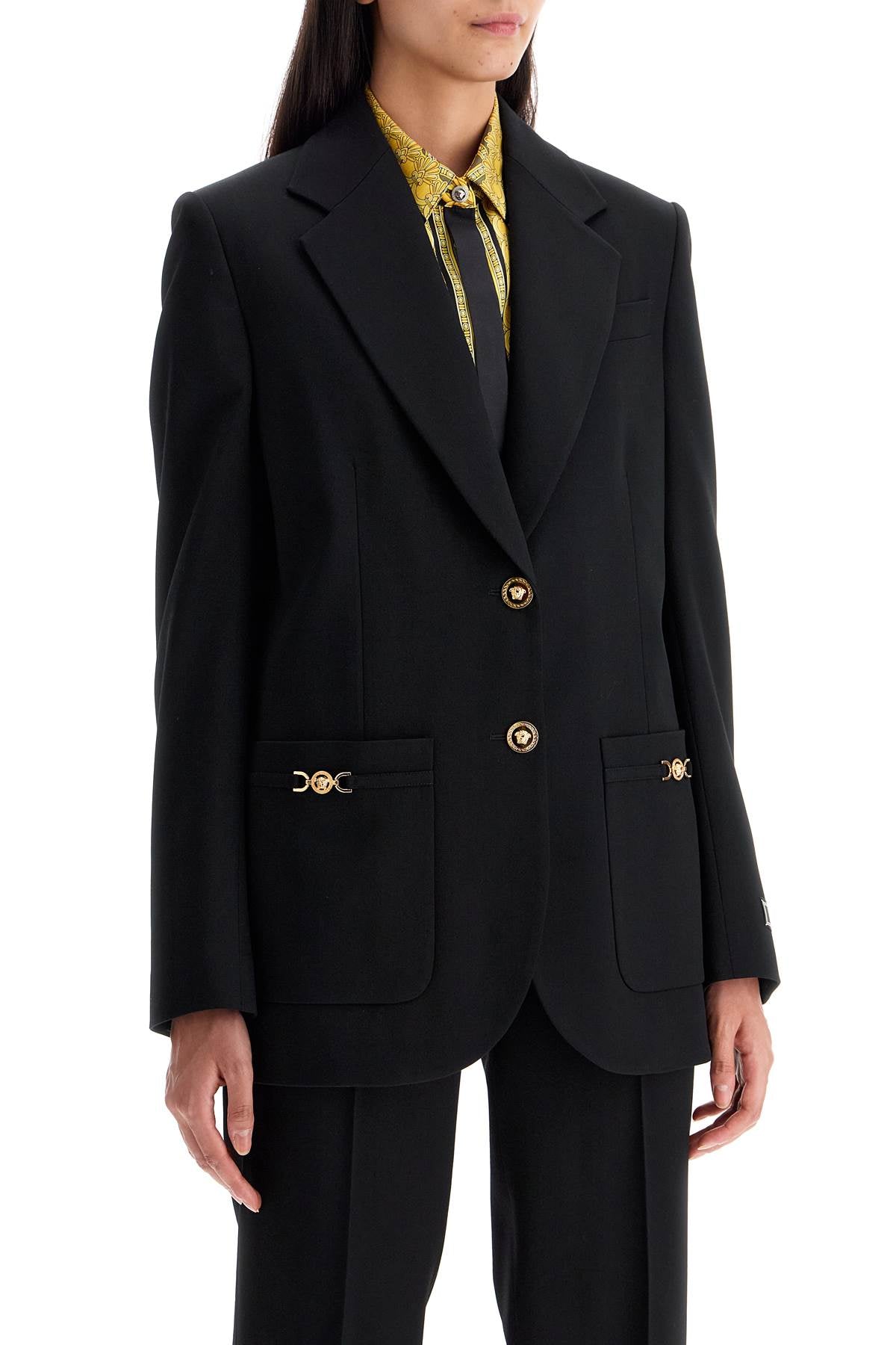 Versace Single-Breasted Stretch Wool Blazer with Medusa Detail image 1