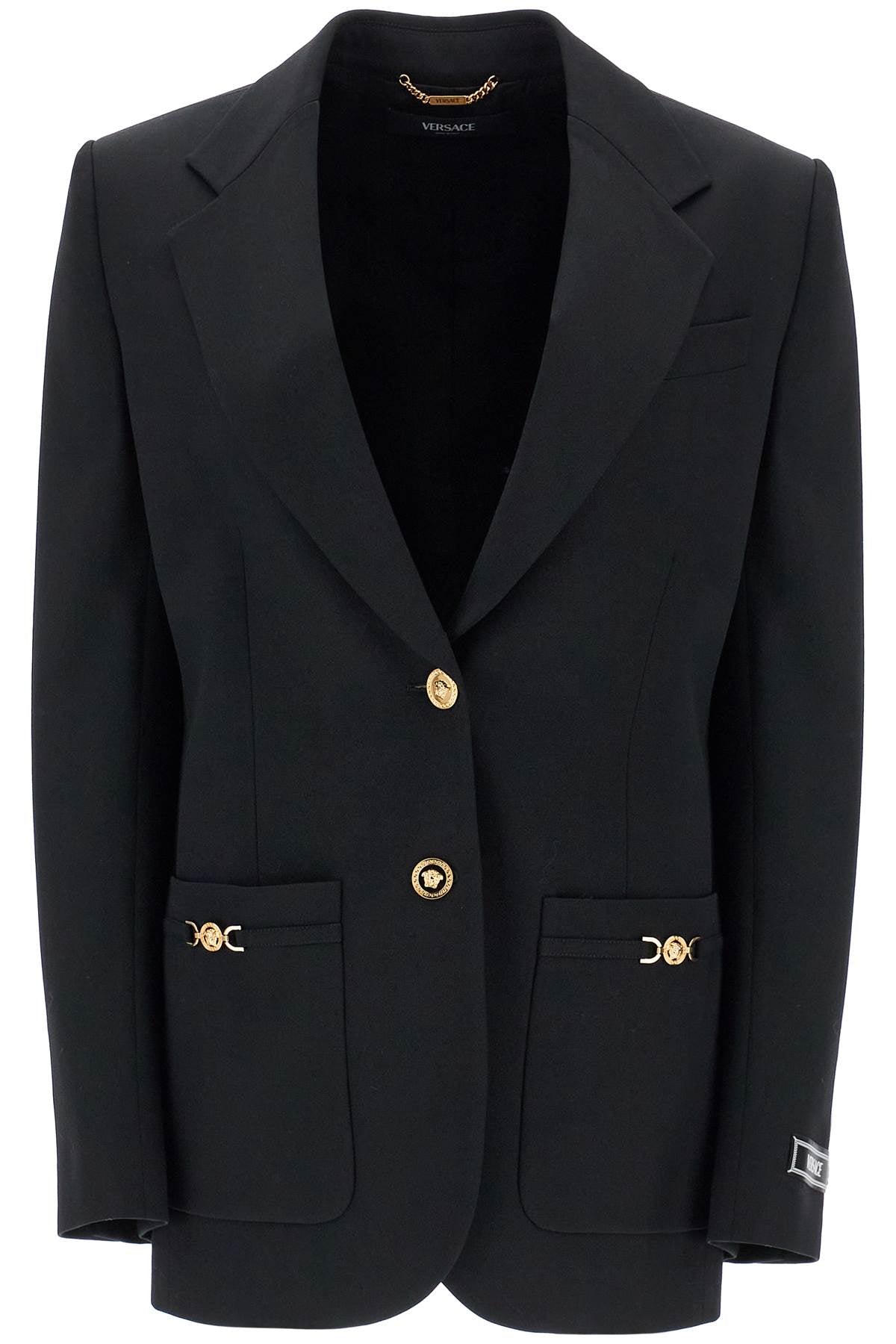 Versace Single-Breasted Stretch Wool Blazer with Medusa Detail image 0