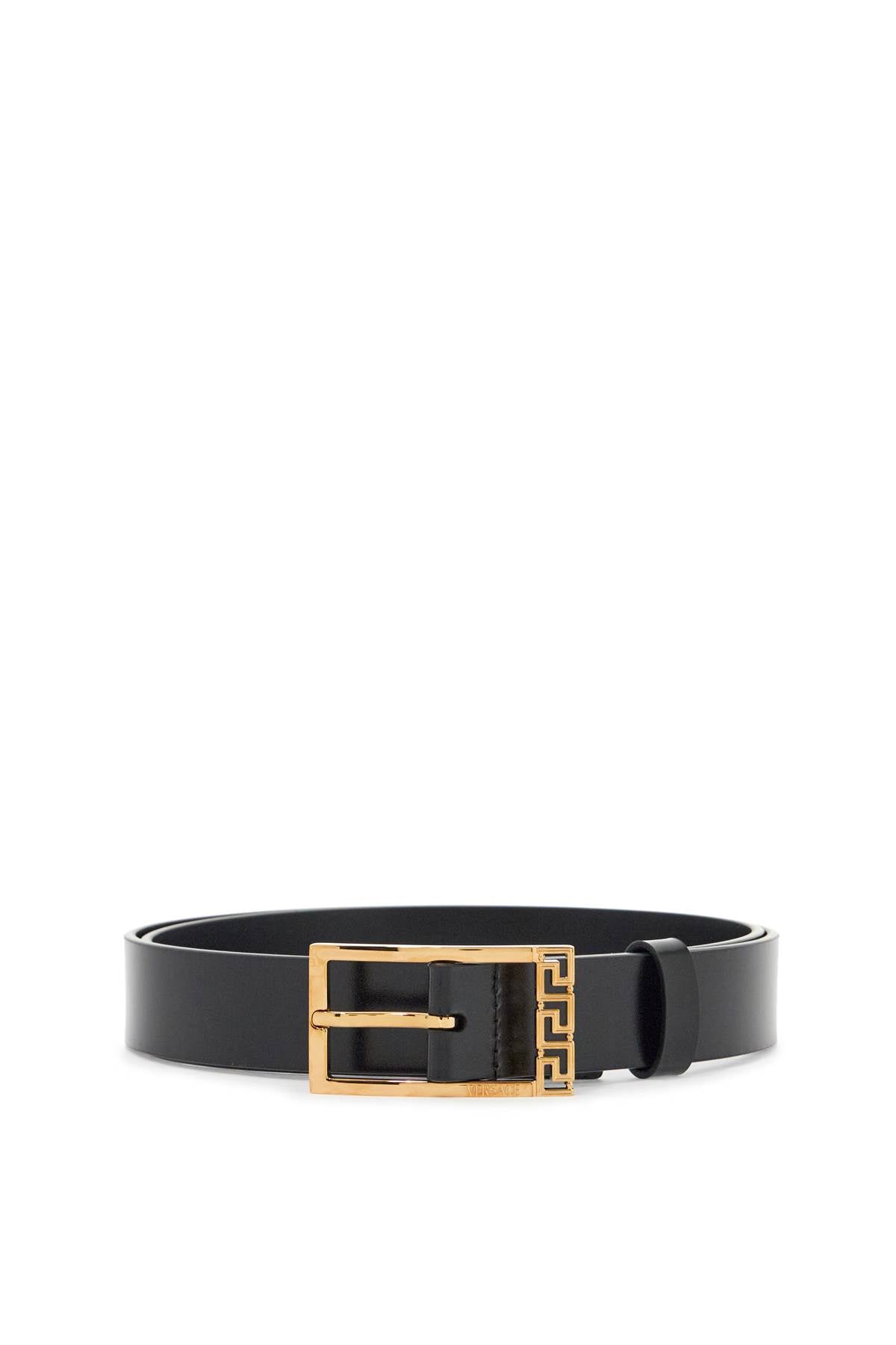 Versace black brushed calfskin belt 30 mm with geometric buckle image 0