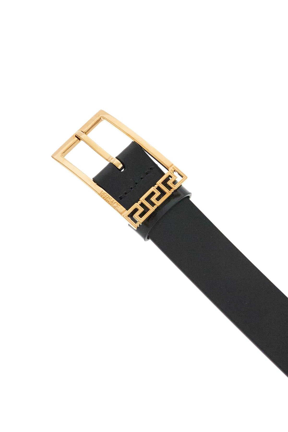 Versace black brushed calfskin belt 30 mm with geometric buckle image 2