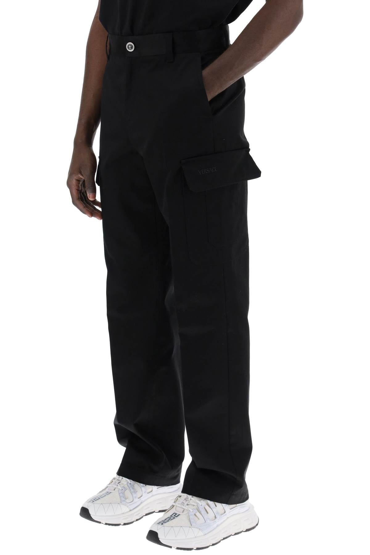 Versace cotton gabardine cargo pants in image 3