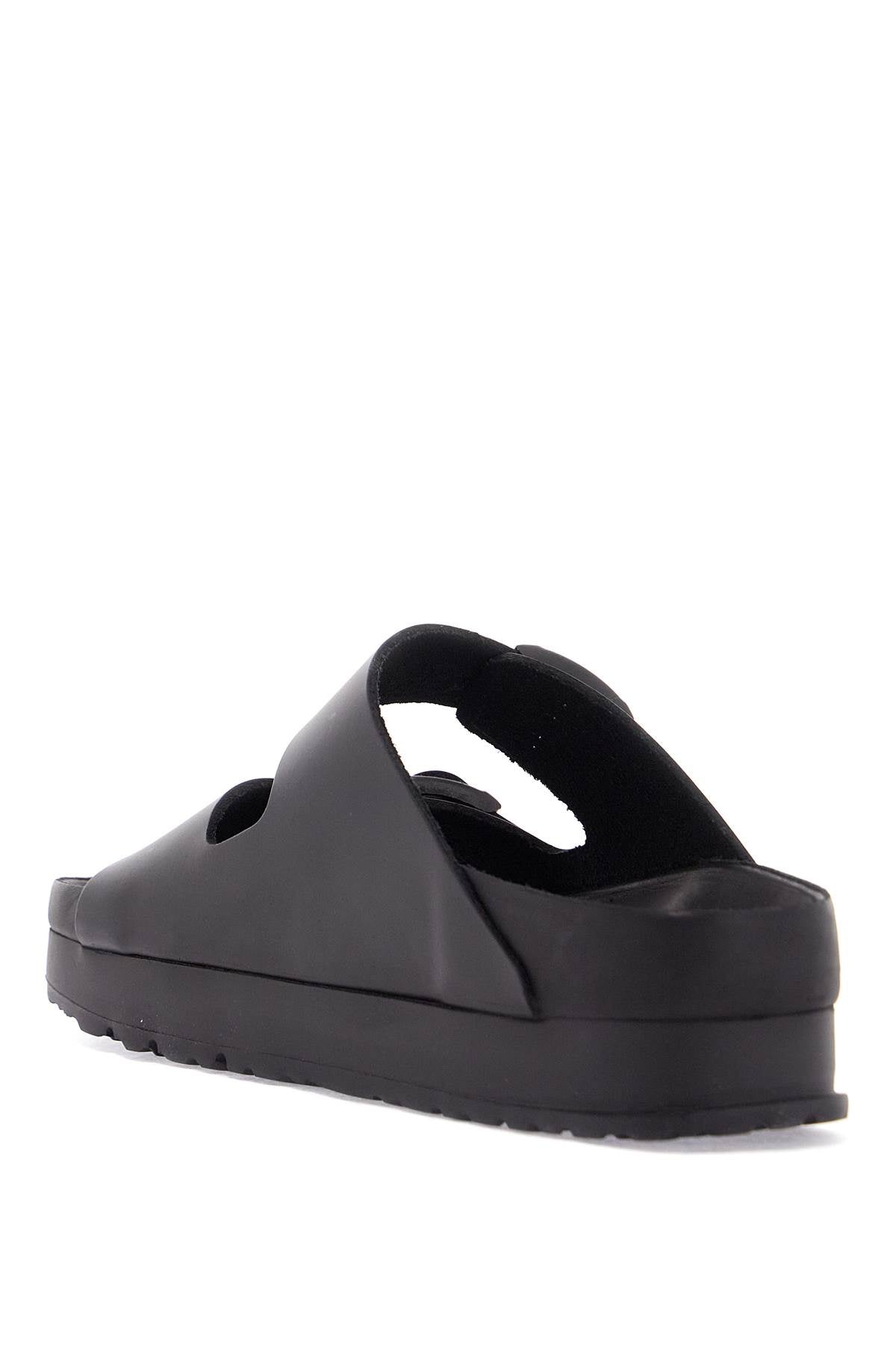 Birkenstock black leather platform sandals with two straps and metal buckles image 2