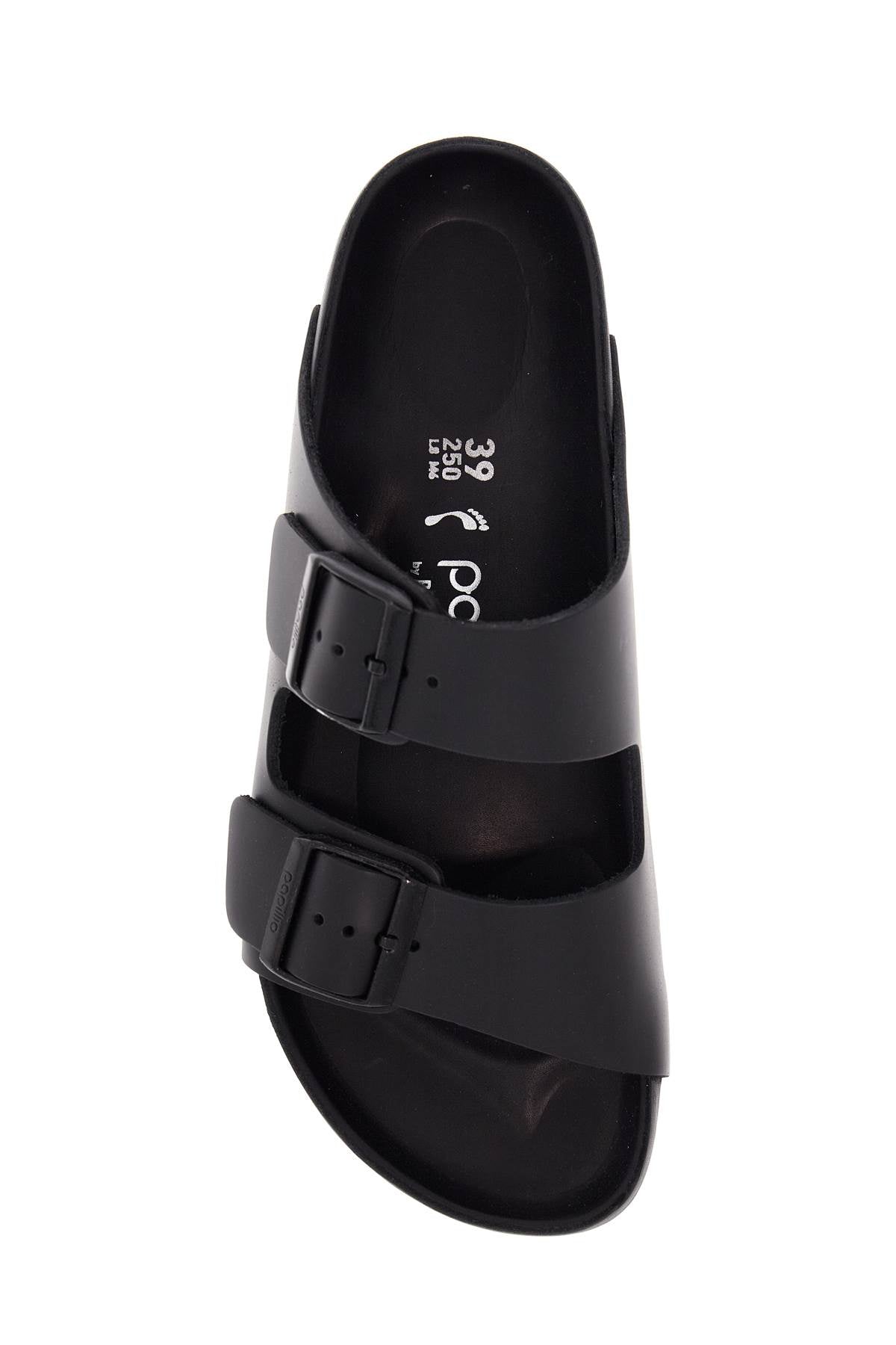 Birkenstock black leather platform sandals with two straps and metal buckles image 1