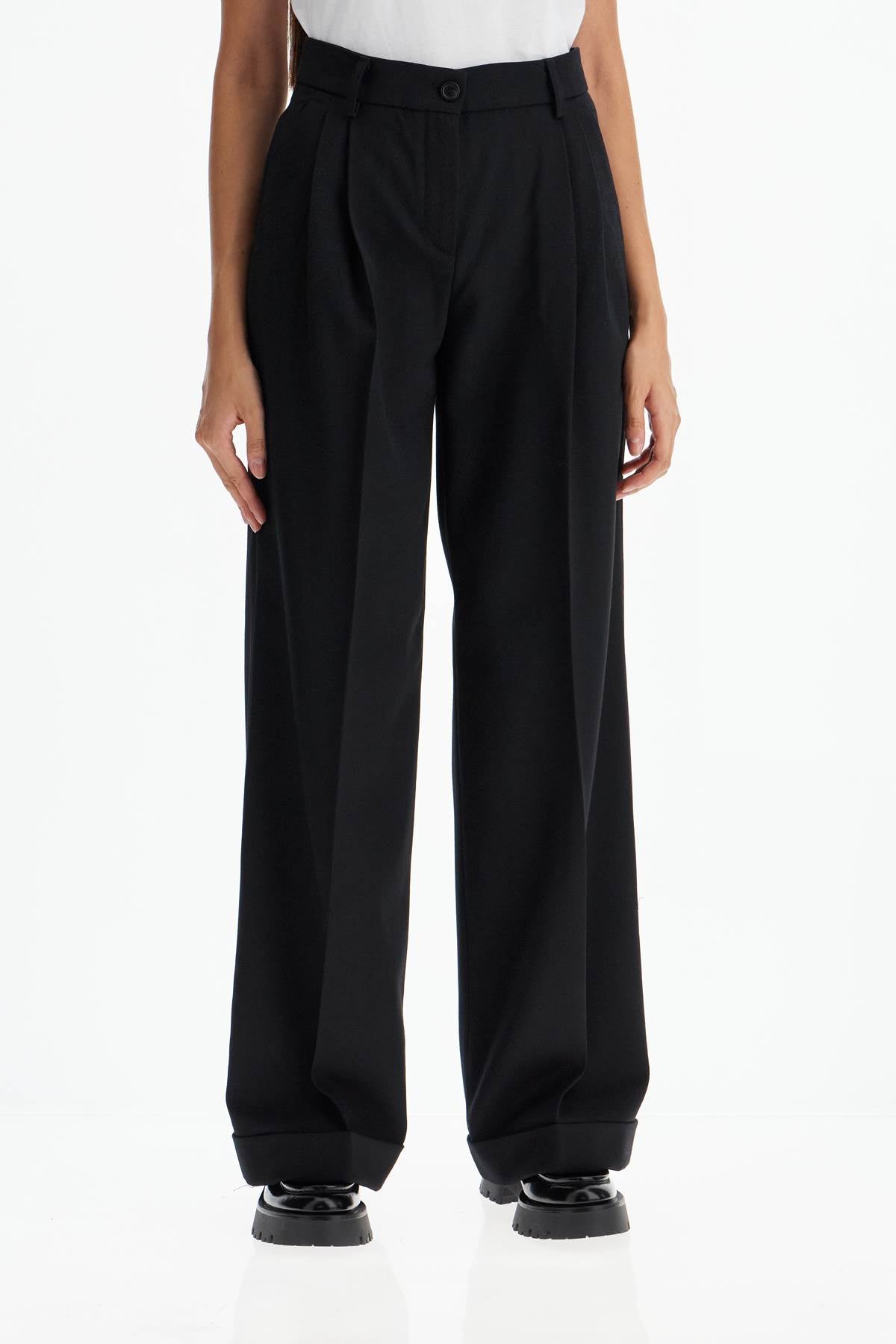 Pinko twill wide-leg trousers in pal image 1