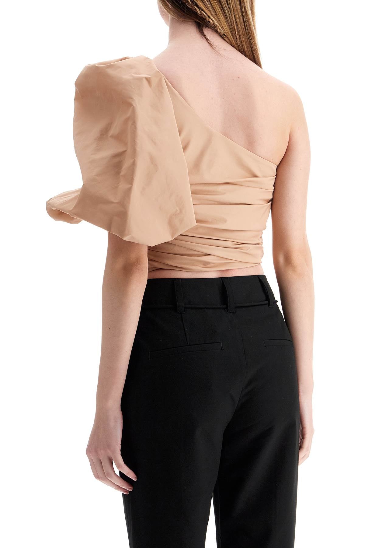 Pinko asymmetrical one-shoulder taffeta top in cameo pink image 2