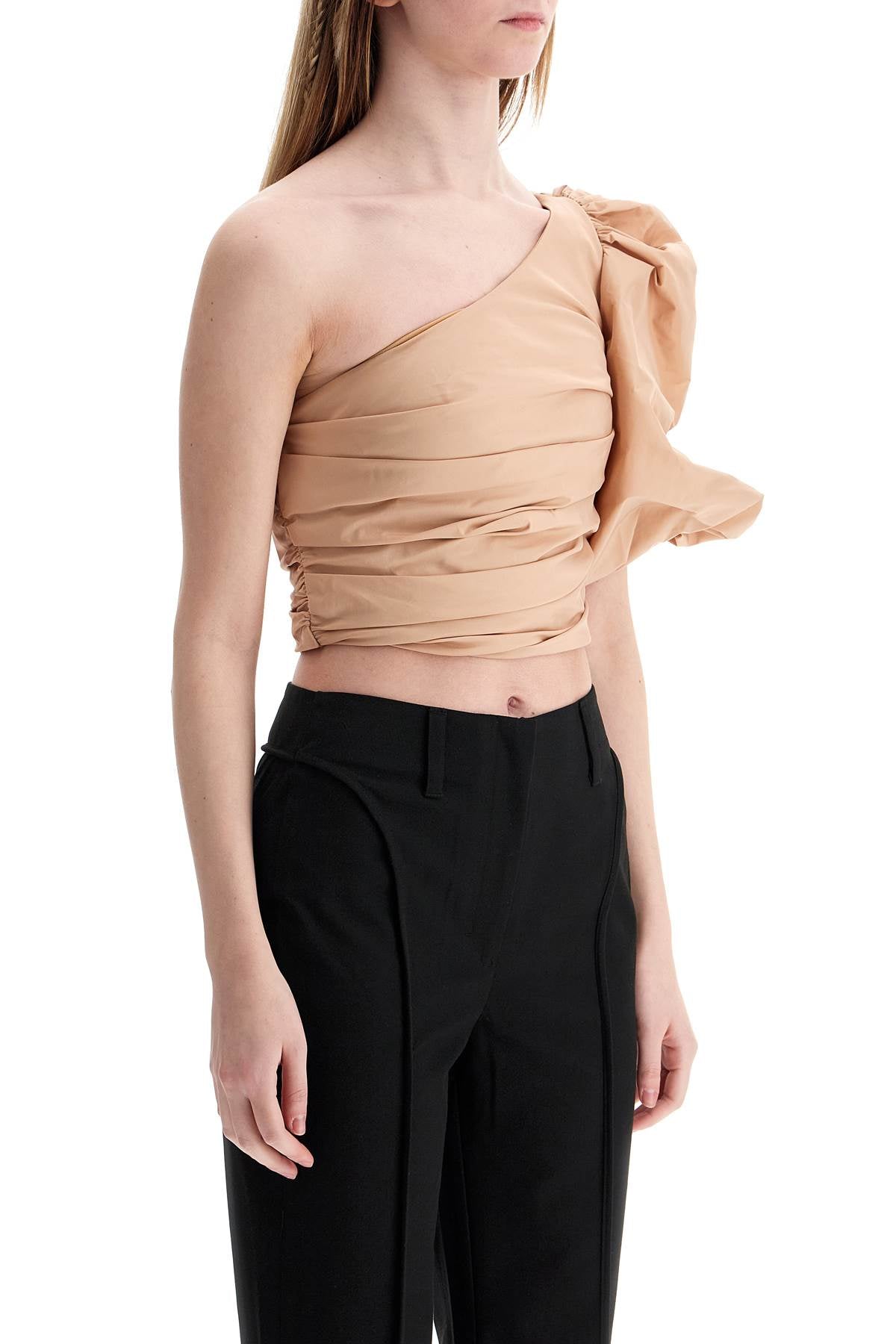 Pinko asymmetrical one-shoulder taffeta top in cameo pink image 1