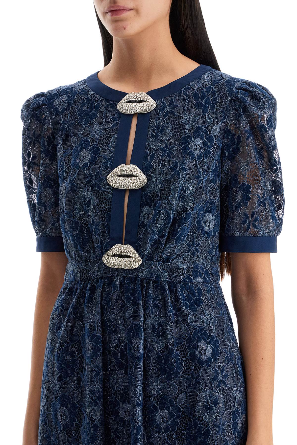 Saloni velvet lace dress with applique details image 3