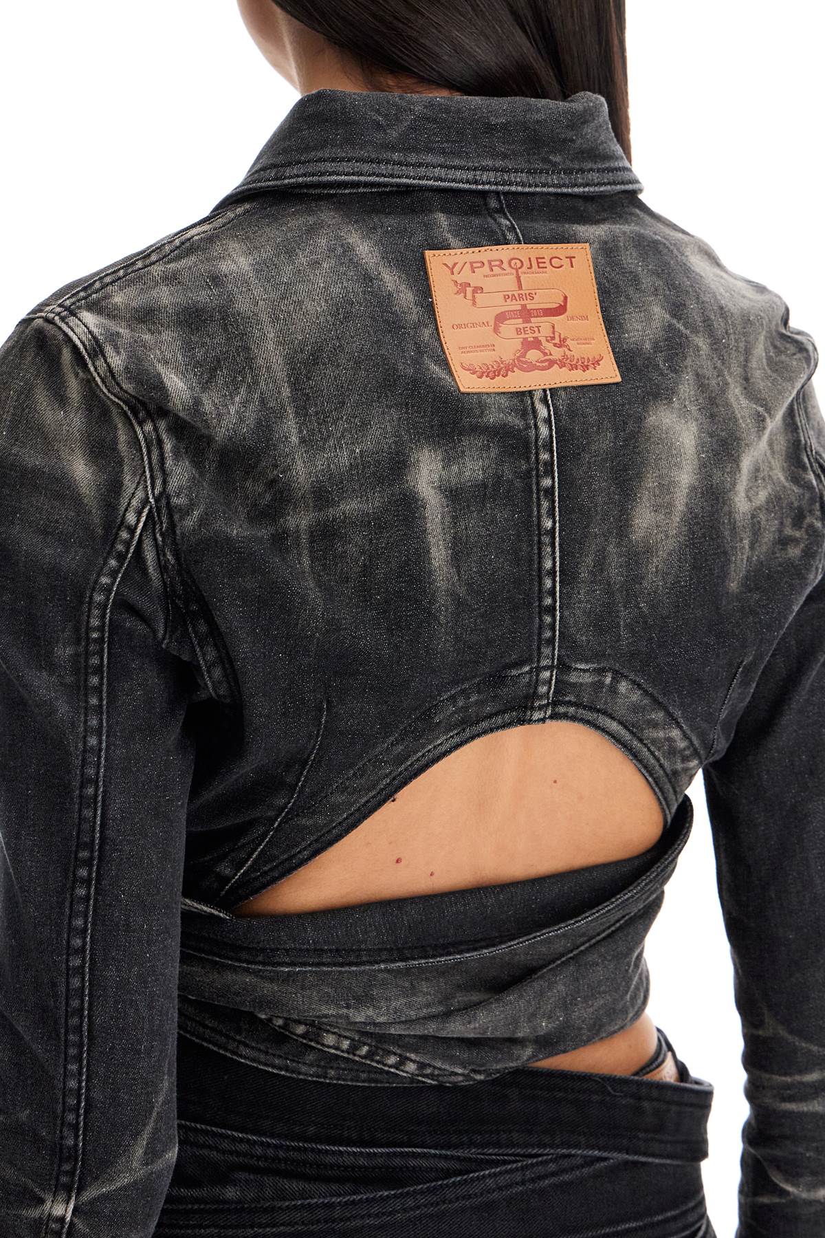 Y/Project Black Denim Jacket with Criss-Cross Belt image 3