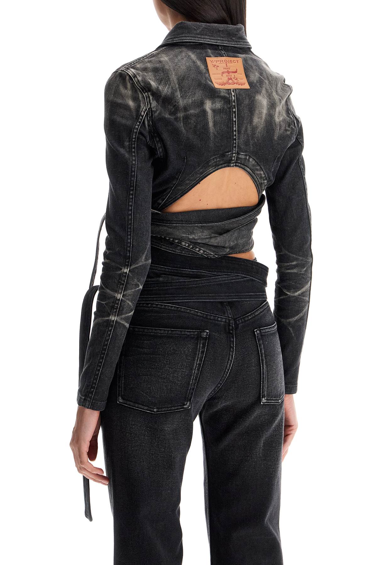 Y/Project Black Denim Jacket with Criss-Cross Belt image 2