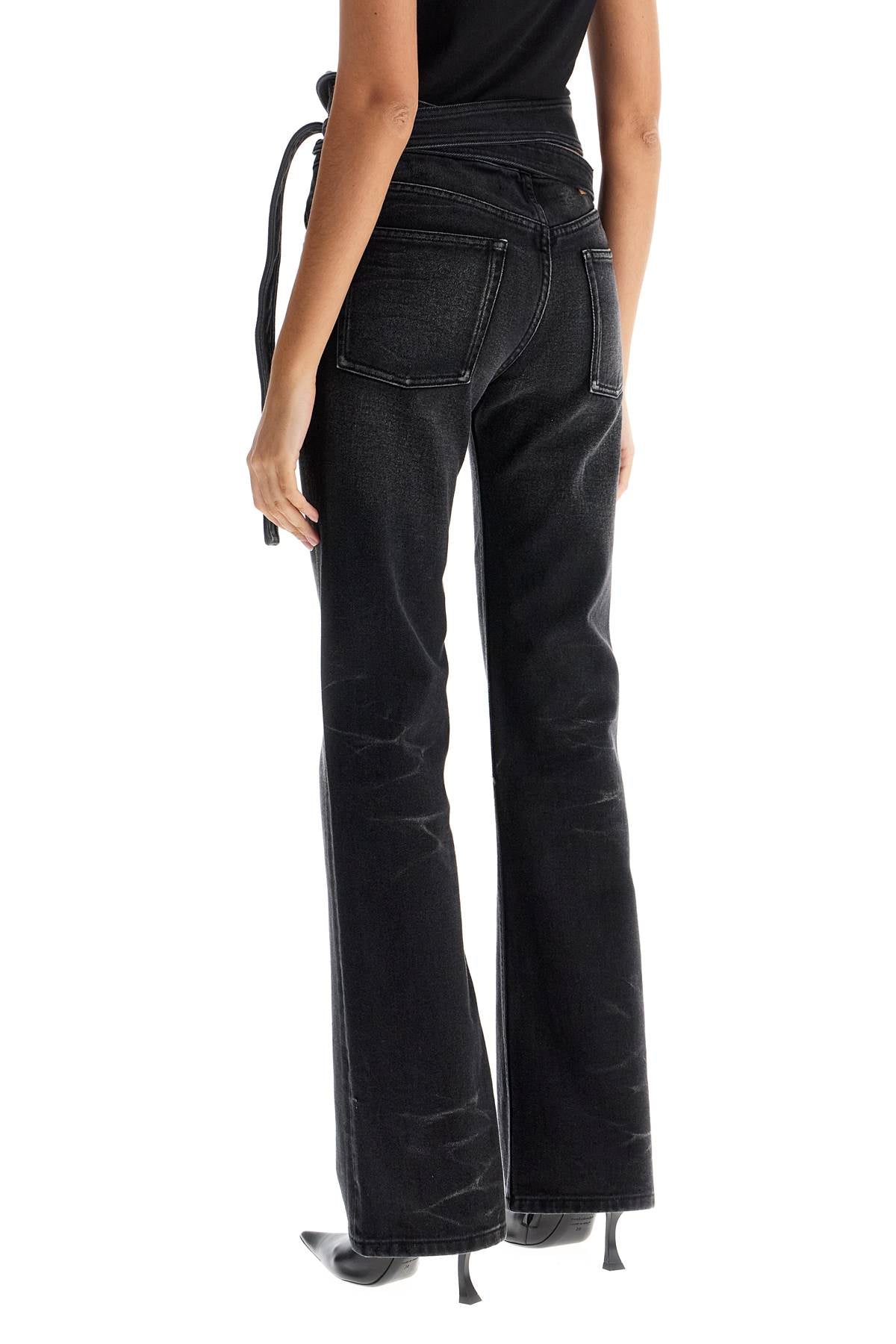 Y/Project Black Bootcut Jeans with Criss-Cross Belt image 2