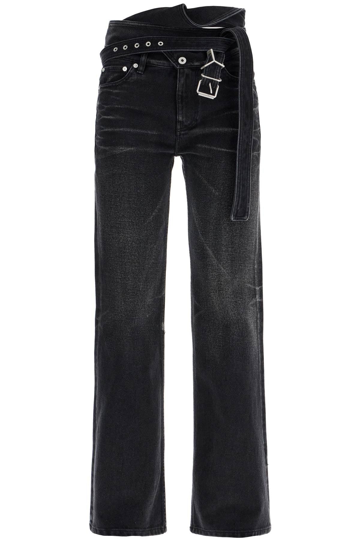 Y/Project Black Bootcut Jeans with Criss-Cross Belt image 0