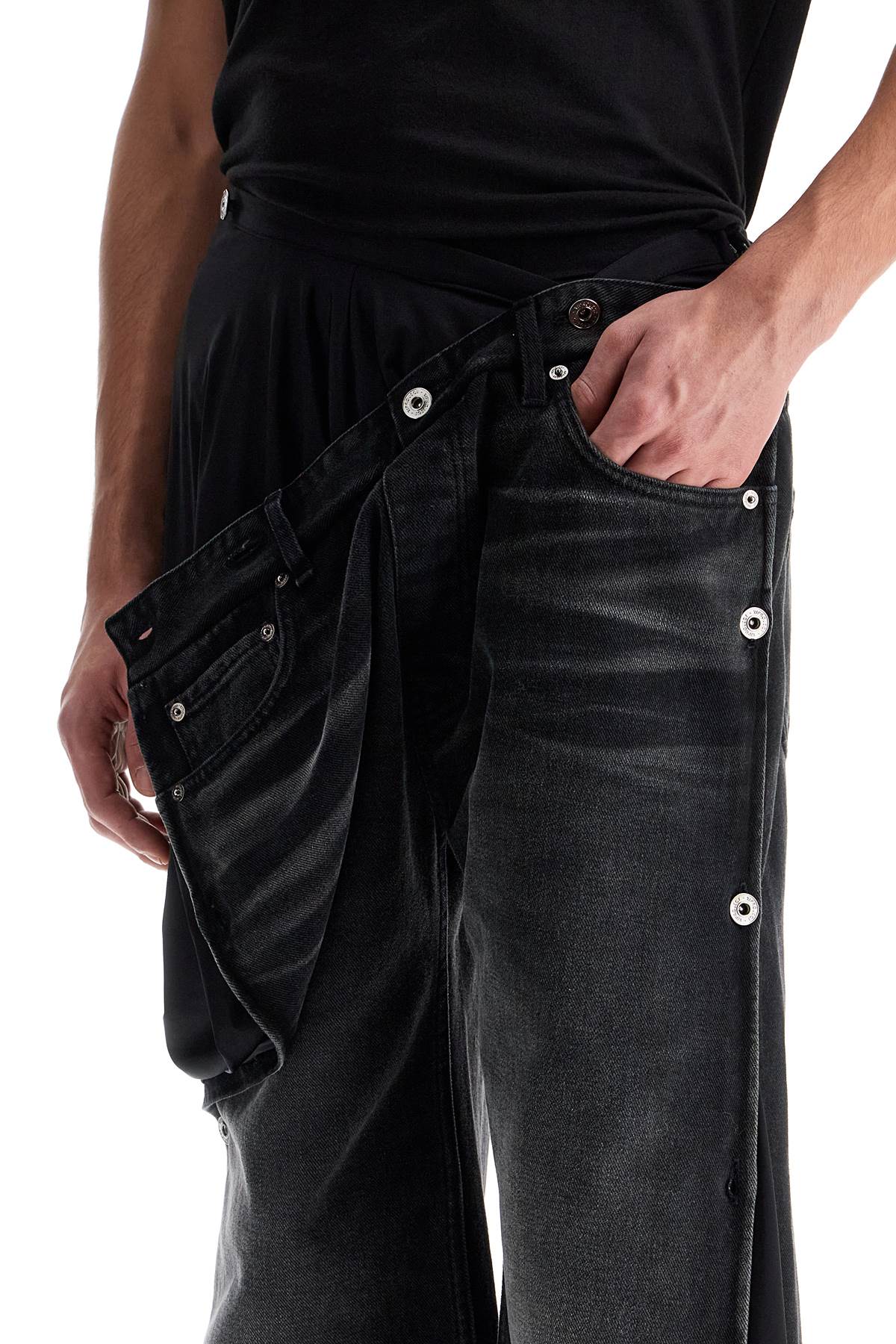 Y/Project Black Washed Denim Jeans with Collapsible Waist image 3