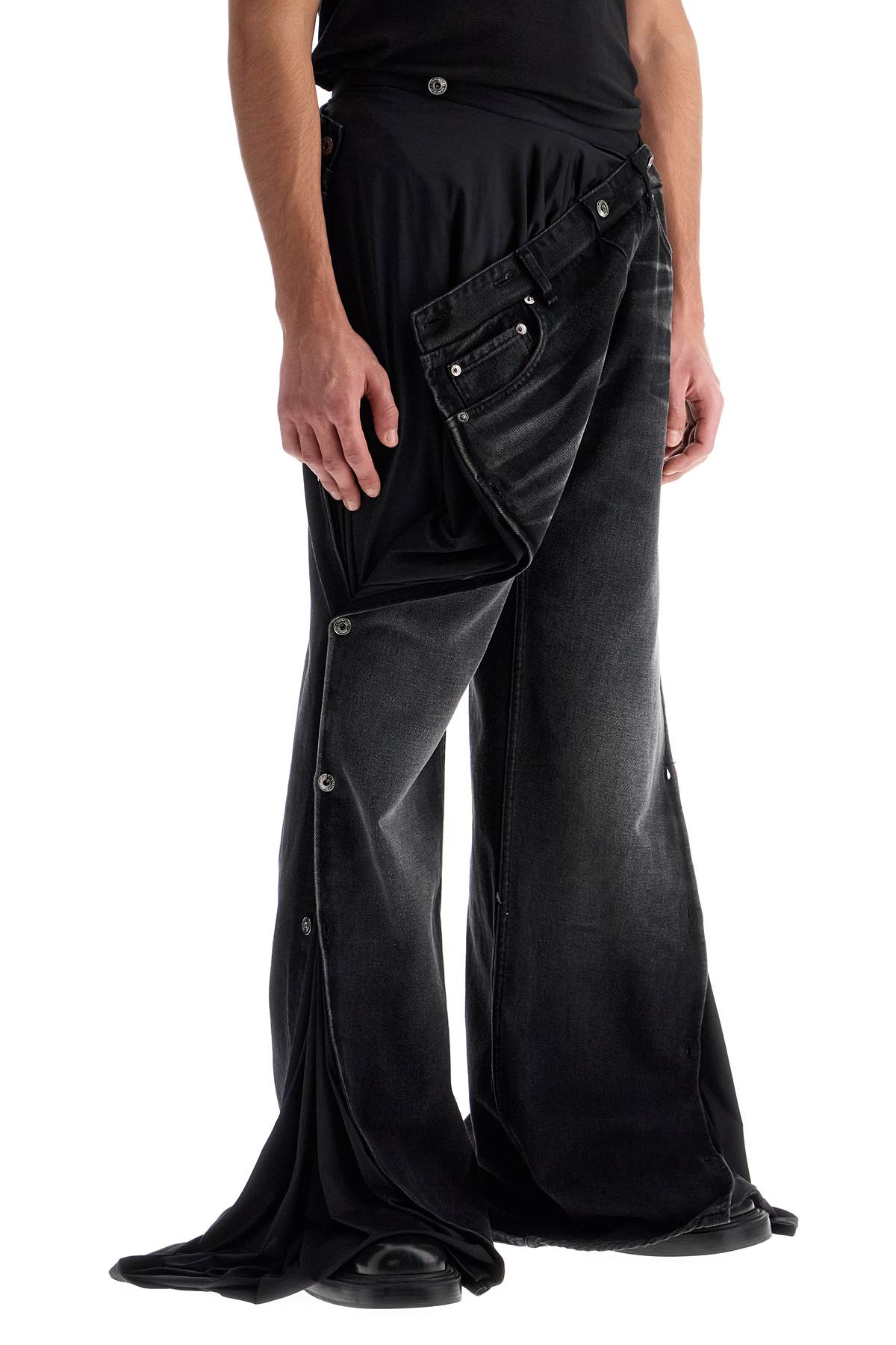 Y/Project Black Washed Denim Jeans with Collapsible Waist image 1