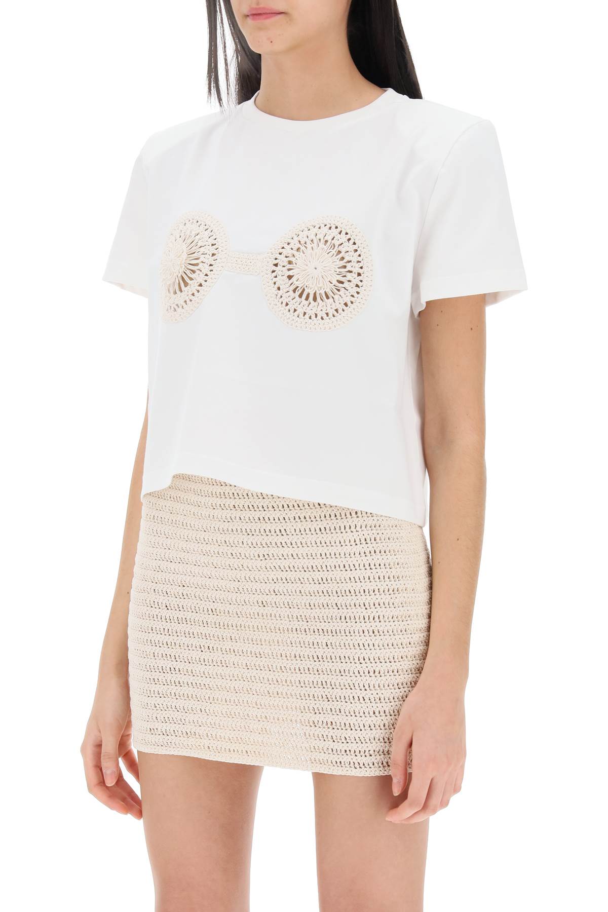 Magda Butrym Cropped Cotton Jersey T-Shirt with Crochet Detail image 3