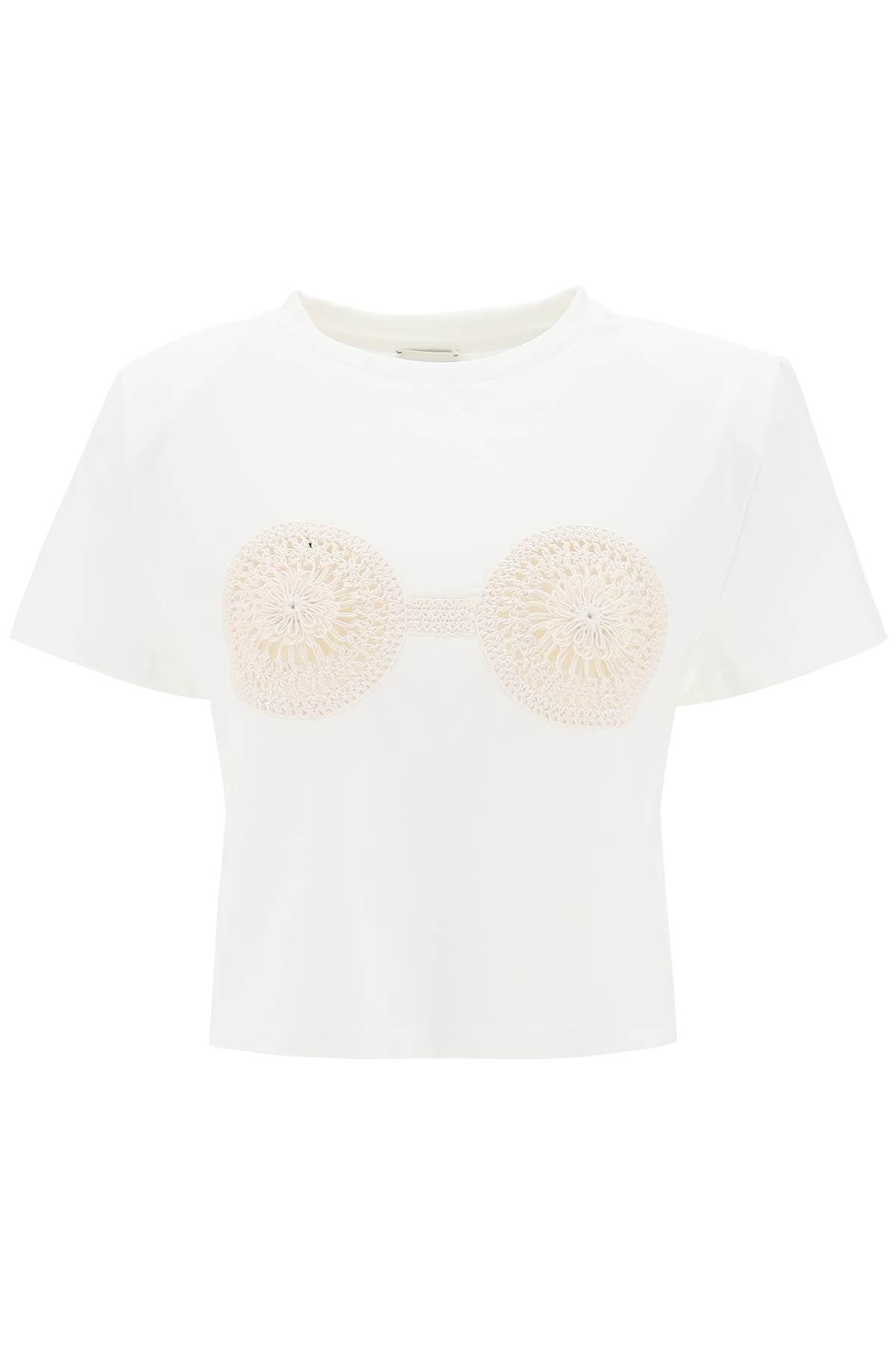 Magda Butrym Cropped Cotton Jersey T-Shirt with Crochet Detail image 0