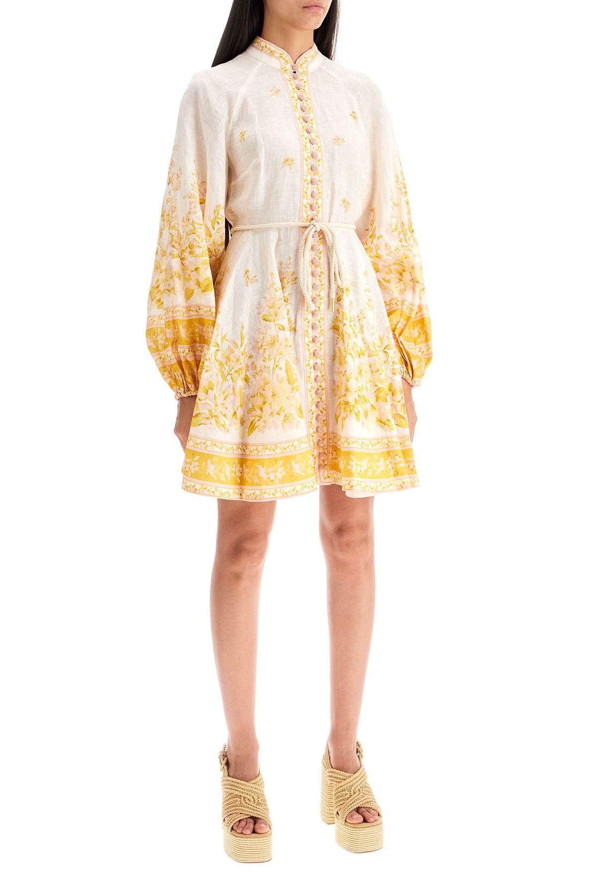 Zimmermann Floral Linen Mini Dress with Tie Belt image 1