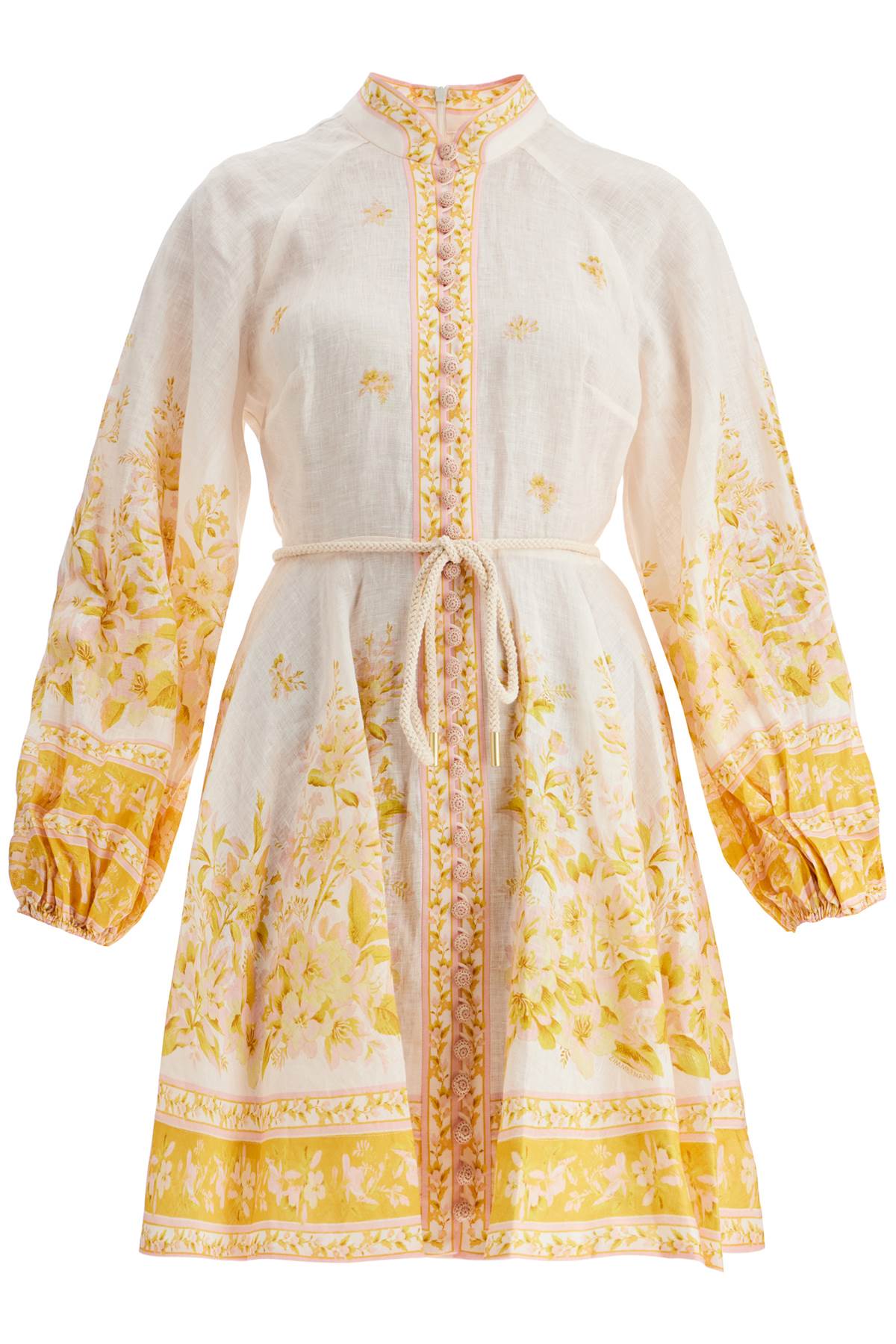 Zimmermann Floral Linen Mini Dress with Tie Belt image 0