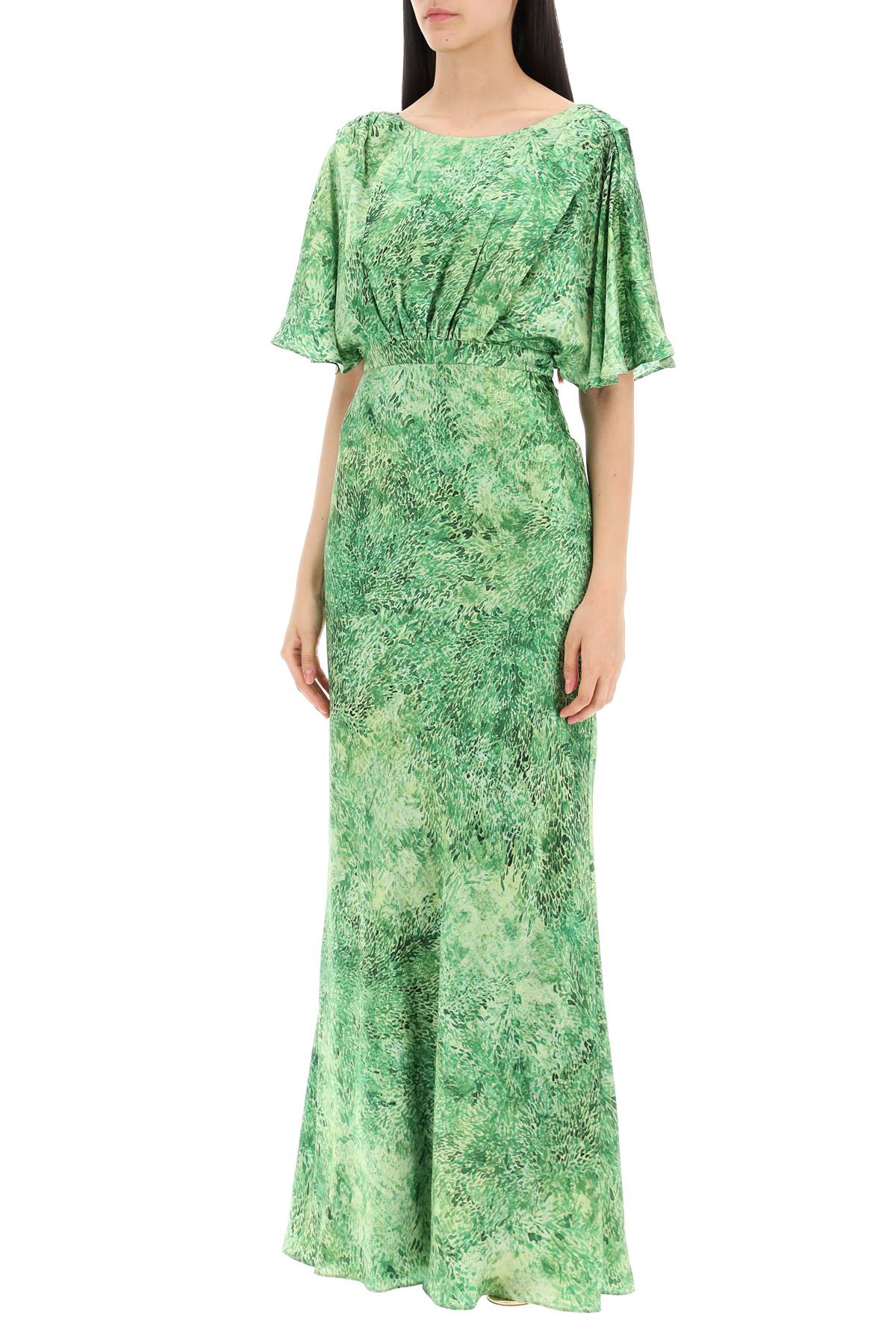 Saloni Winona Silk Maxi Dress - Green Brushstroke Print image 3