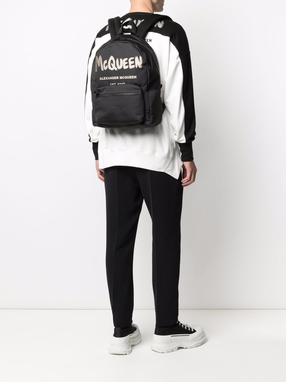 Alexander McQueen Graffiti Metropolitan Printed Backpack - Black/Ivory-White image 3