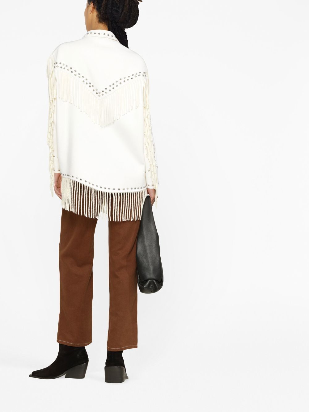 P.A.R.O.S.H. White Wool Stud-Embellished Fringed Jacket image 2