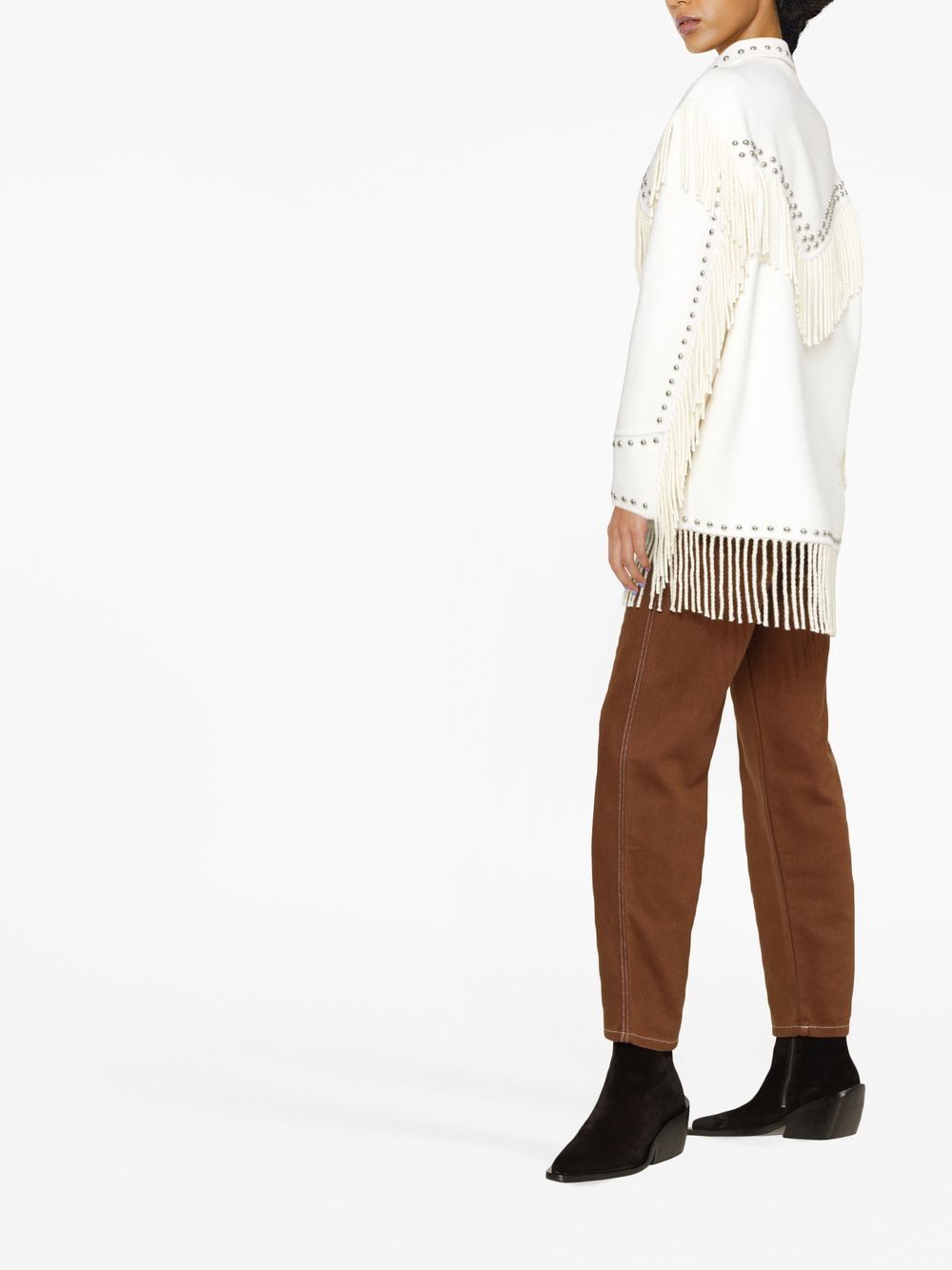 P.A.R.O.S.H. White Wool Stud-Embellished Fringed Jacket image 4