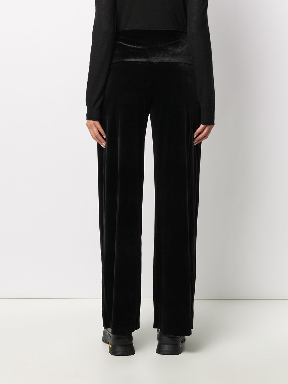 Norma Kamali Black Velvet Wide-Leg Trousers image 3