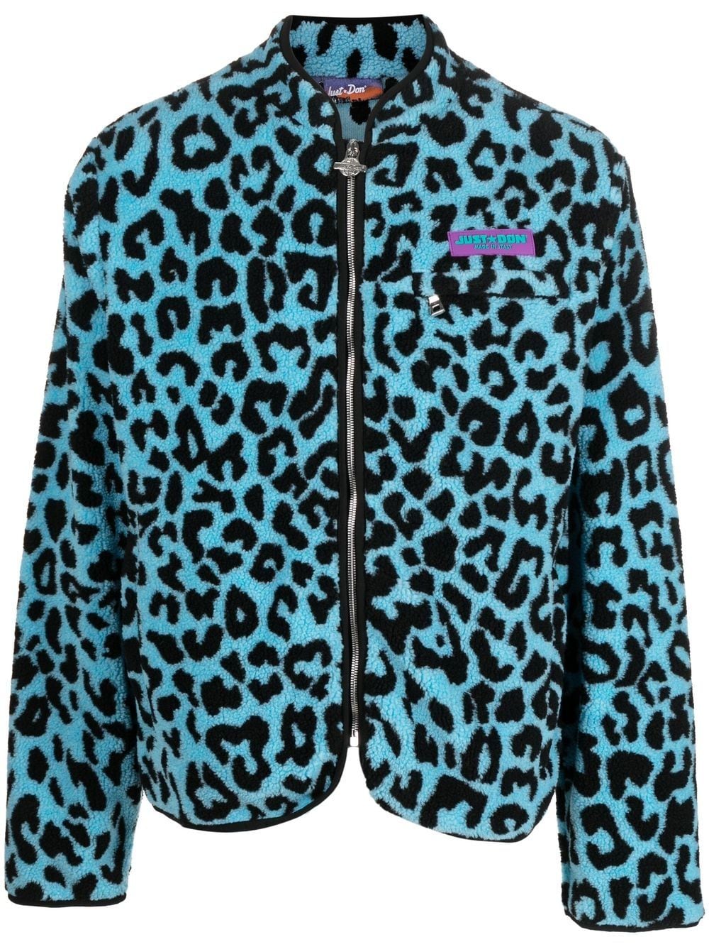 JUST DON Leopard-Print Fleece Jacket - Blue image 0