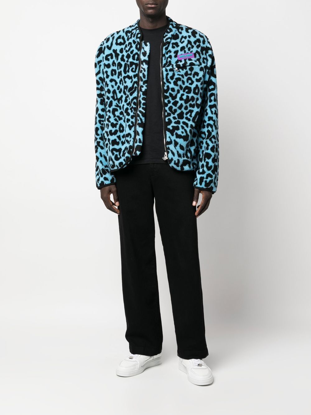 JUST DON Leopard-Print Fleece Jacket - Blue image 1