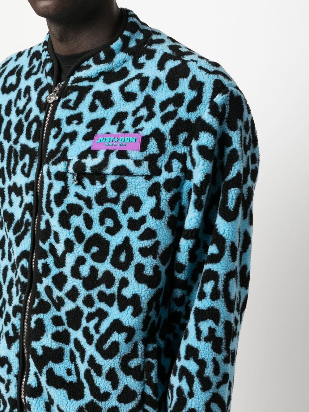 JUST DON Leopard-Print Fleece Jacket - Blue image 2