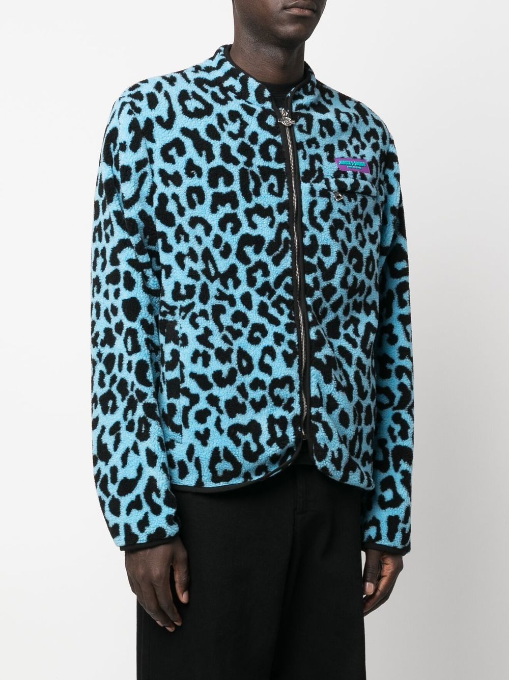 JUST DON Leopard-Print Fleece Jacket - Blue image 3