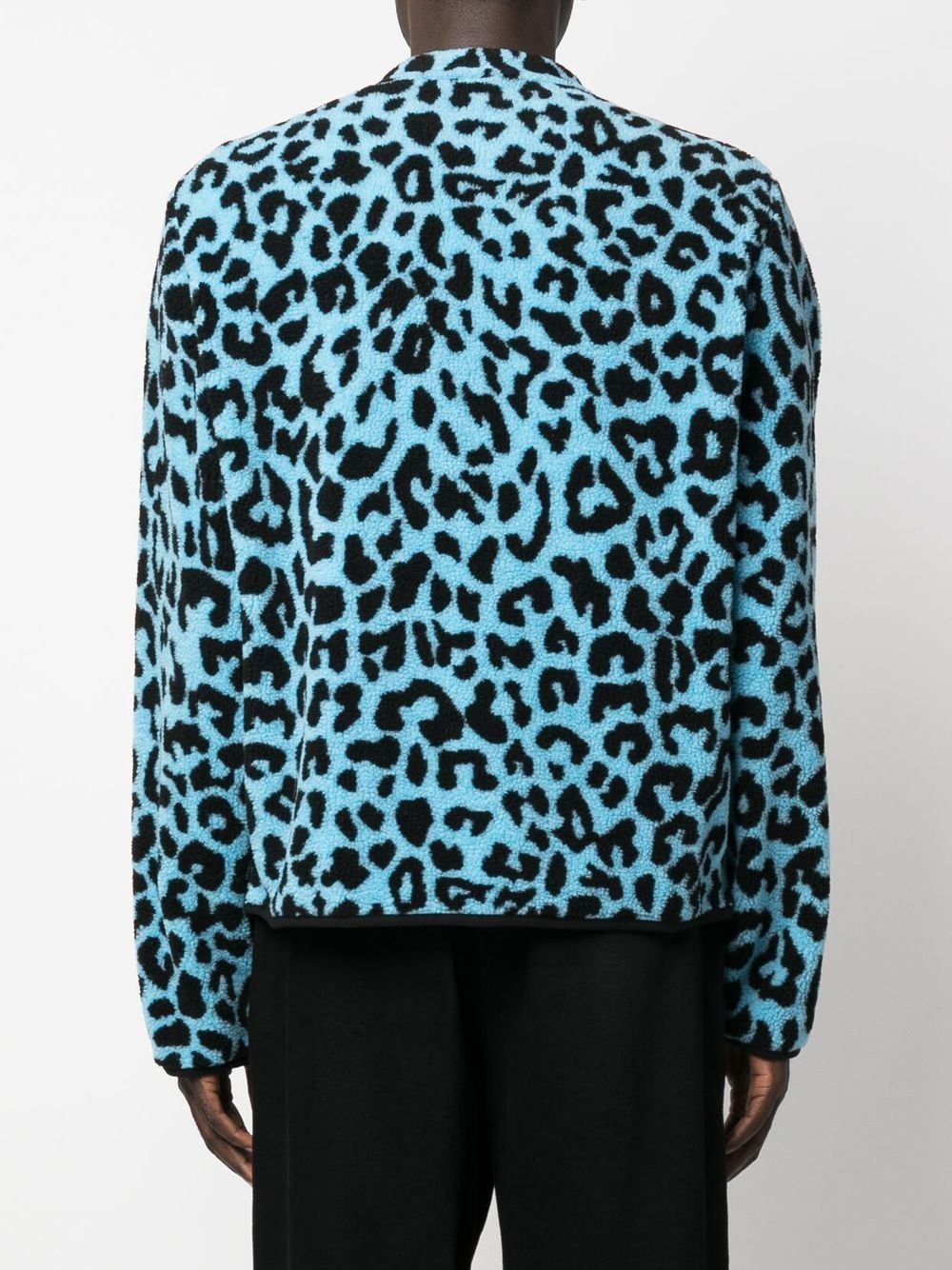 JUST DON Leopard-Print Fleece Jacket - Blue image 4