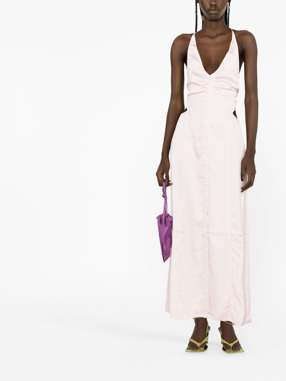 Ganni Lilac Gingham Check Halterneck Maxi Dress image 3