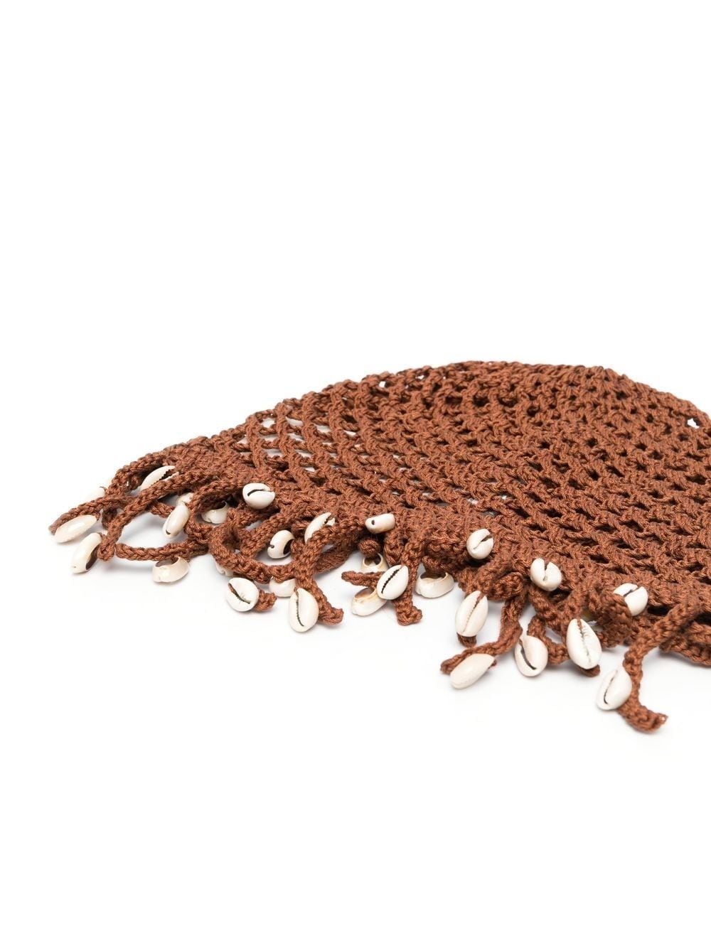 Alanui Brown Crochet Knit Cowrie Shell Hat with Tassel image 1