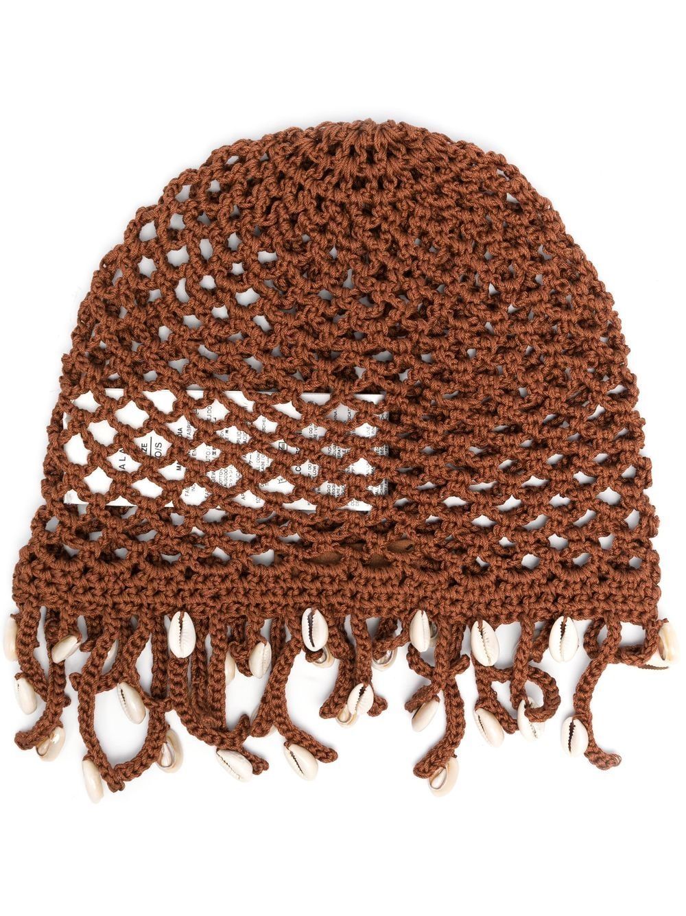 Alanui Brown Crochet Knit Cowrie Shell Hat with Tassel image 0