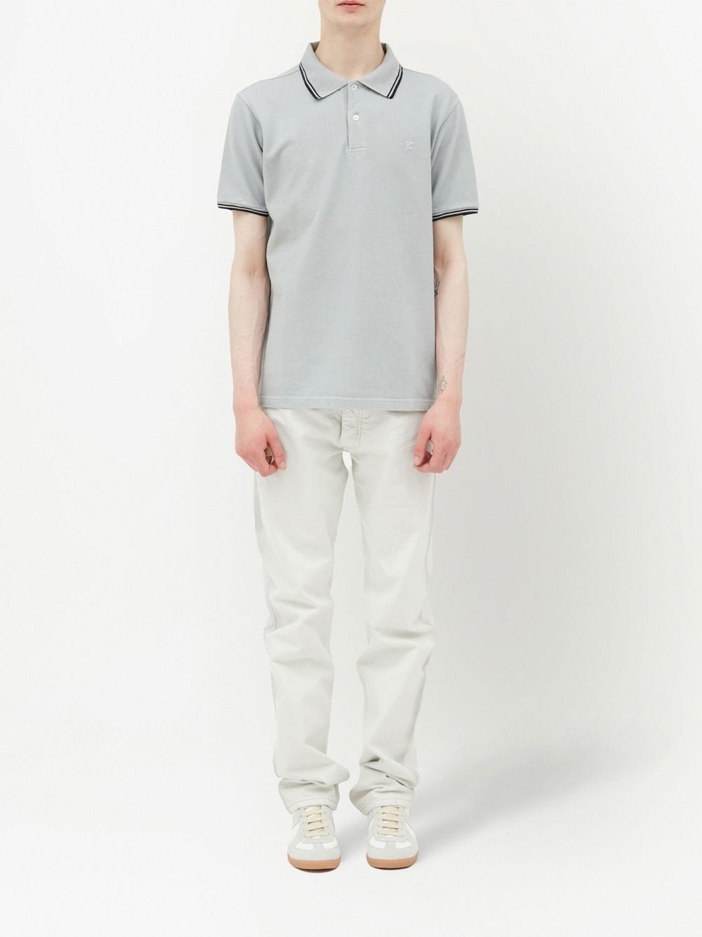 Maison Margiela Stripe-Trim Polo Shirt - Light Grey image 1